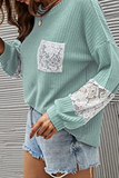 Hoombox Casual Patchwork Lace Split Joint O Neck Tops