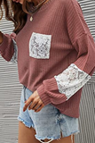 Hoombox Casual Patchwork Lace Split Joint O Neck Tops