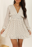 Hoombox Elegant Polka Dot Patchwork Flounce V Neck Waist Skirt Dresses