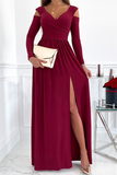 Hoombox Casual Elegant Solid Hollowed Out Slit V Neck Waist Skirt Dresses