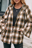 Hoombox Casual Plaid Draw String Pocket Hooded Collar Outerwear