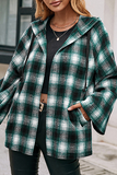 Hoombox Casual Plaid Draw String Pocket Hooded Collar Outerwear