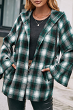 Hoombox Casual Plaid Draw String Pocket Hooded Collar Outerwear