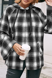 Hoombox Casual Plaid Draw String Pocket Hooded Collar Outerwear