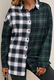 Hoombox Casual Plaid Split Joint Buckle Turndown Collar Tops