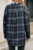 Hoombox Casual Plaid Split Joint Buckle Turndown Collar Tops