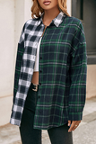 Hoombox Casual Plaid Split Joint Buckle Turndown Collar Tops