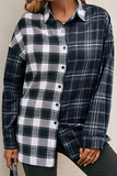 Hoombox Casual Plaid Split Joint Buckle Turndown Collar Tops