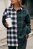 Hoombox Casual Plaid Split Joint Buckle Turndown Collar Tops