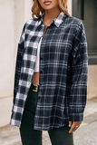 Hoombox Casual Plaid Split Joint Buckle Turndown Collar Tops