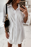 Hoombox Fashion Casual Solid Buckle Fold Turndown Collar Shirt Dress Dresses