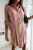 Hoombox Fashion Casual Solid Buckle Fold Turndown Collar Shirt Dress Dresses