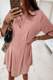 Hoombox Fashion Casual Solid Buckle Fold Turndown Collar Shirt Dress Dresses