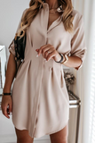 Hoombox Fashion Casual Solid Buckle Fold Turndown Collar Shirt Dress Dresses