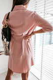 Hoombox Fashion Casual Solid Buckle Fold Turndown Collar Shirt Dress Dresses