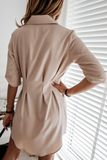 Hoombox Fashion Casual Solid Buckle Fold Turndown Collar Shirt Dress Dresses