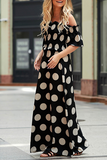 Casual Polka Dot Patchwork Stringy Selvedge Off the Shoulder A Line Dresses