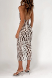 Hoombox Sexy Animal Print Leopard Patchwork Spaghetti Strap Pencil Skirt Dresses