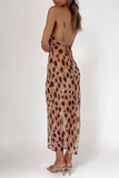 Hoombox Sexy Animal Print Leopard Patchwork Spaghetti Strap Pencil Skirt Dresses