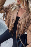 Hoombox Casual Solid Tassel Turndown Collar Outerwear