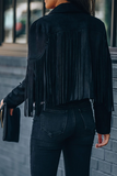 Hoombox Casual Solid Tassel Turndown Collar Outerwear