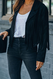 Hoombox Casual Solid Tassel Turndown Collar Outerwear