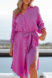 Hoombox Casual Solid Split Joint Turndown Collar Shirt Dress Dresses