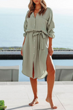 Hoombox Casual Solid Split Joint Turndown Collar Shirt Dress Dresses