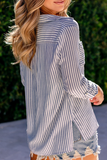 Hoombox Casual Striped Patchwork Turndown Collar Blouses