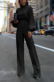 Hoombox Casual Solid Patchwork Half A Turtleneck Straight Jumpsuits(3 colors)