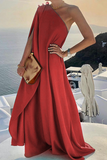 Casual Solid Patchwork One Shoulder Straight Dresses(4 Colors)