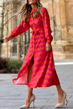 Hoombox Casual Print Patchwork Turndown Collar Long Dress Dresses