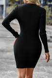 Hoombox Casual Solid Hollowed Out Half A Turtleneck Pencil Skirt Dresses