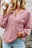 Hoombox Casual Solid Buckle O Neck Tops(4 colors)