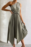 Fashion Solid Fold One Shoulder Irregular Dress Dresses(6 colors)