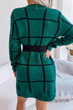 Hoombox Street Plaid Striped Contrast O Neck One Step Skirt Dresses