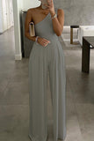 Casual Simplicity Solid Asymmetrical Solid Color One Shoulder Loose Jumpsuits(3 Colors)