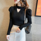 hoombox Half High Collar Bubble Sleeve Bottomed Shirt