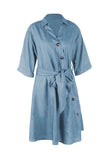 hoombox Tie Waist Button Down Elegant Shirt Dress 3/4 Sleeve Casual Dress