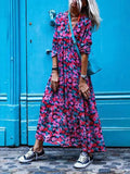 hoombox European And American Deep V-Neck Abstract Style Print Casual Maxi Dress