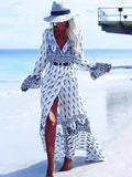 hoombox Elegant V-Neck Long Sleeved Bohemia Maxi Vacation Dress