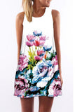 hoombox Digital Flower Printed Round Collar Sleeveless A-Line Vacation Dress