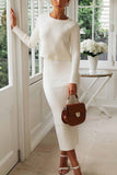 Hoombox  Knitted Solid Color Sweater Skirt Suit