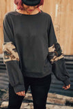 Hoombox Sleeve Leapord Patchwork Sweatshirt