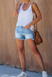 Hoombox  Ripped Fringed Solid Denim Shorts