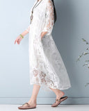 hoombox Vintage Women Lace Hollow Out 3/4 Sleeve Fake Two-Piece Dress