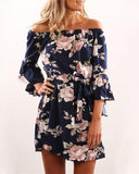 hoombox Summer Women Sexy Off-Shoulder Floral Print Dress