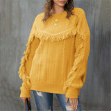 Hoombox  Round Neck Loose Tassel Twist Solid Color Sweater