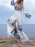 hoombox Elegant V-Neck Long Sleeved Bohemia Maxi Vacation Dress