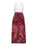 hoombox Chiffon Random Floral Print V Neck Beach Maxi Dress